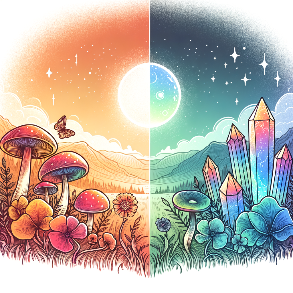 A split landscape featuring vibrant